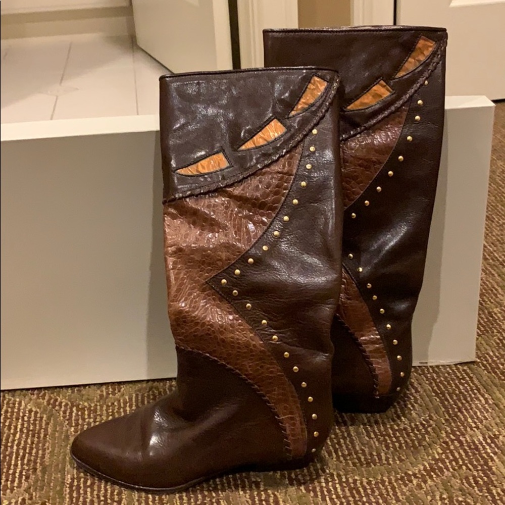 Casadei Brown Leather Boots with Gold Accents
